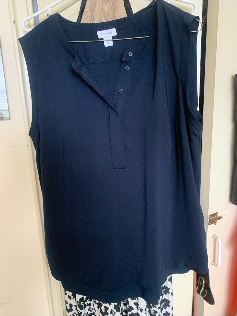 Kenar Black Sleeveless Henley Shell with Button Placket